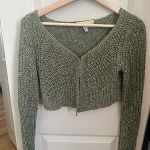 Cropped Green Cardigan